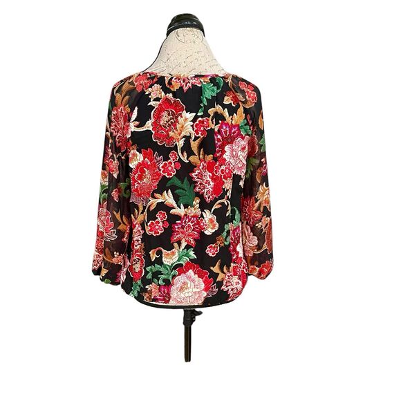 JM Collection Womens Blouse XS Long Sleeve Floral Boho Vacation Travel Resort - Picture 3 of 14